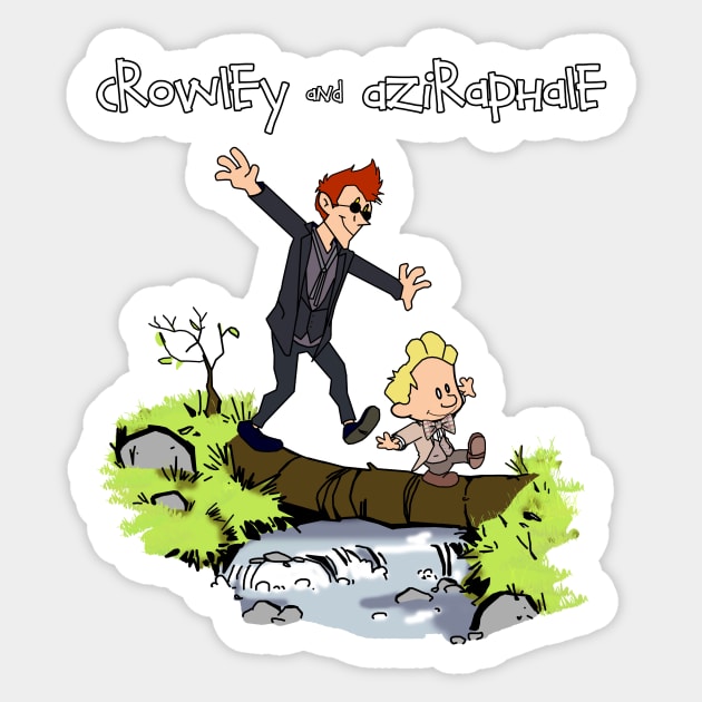 Good Omens with Calvin and Hobbes Sticker by Zefkiel